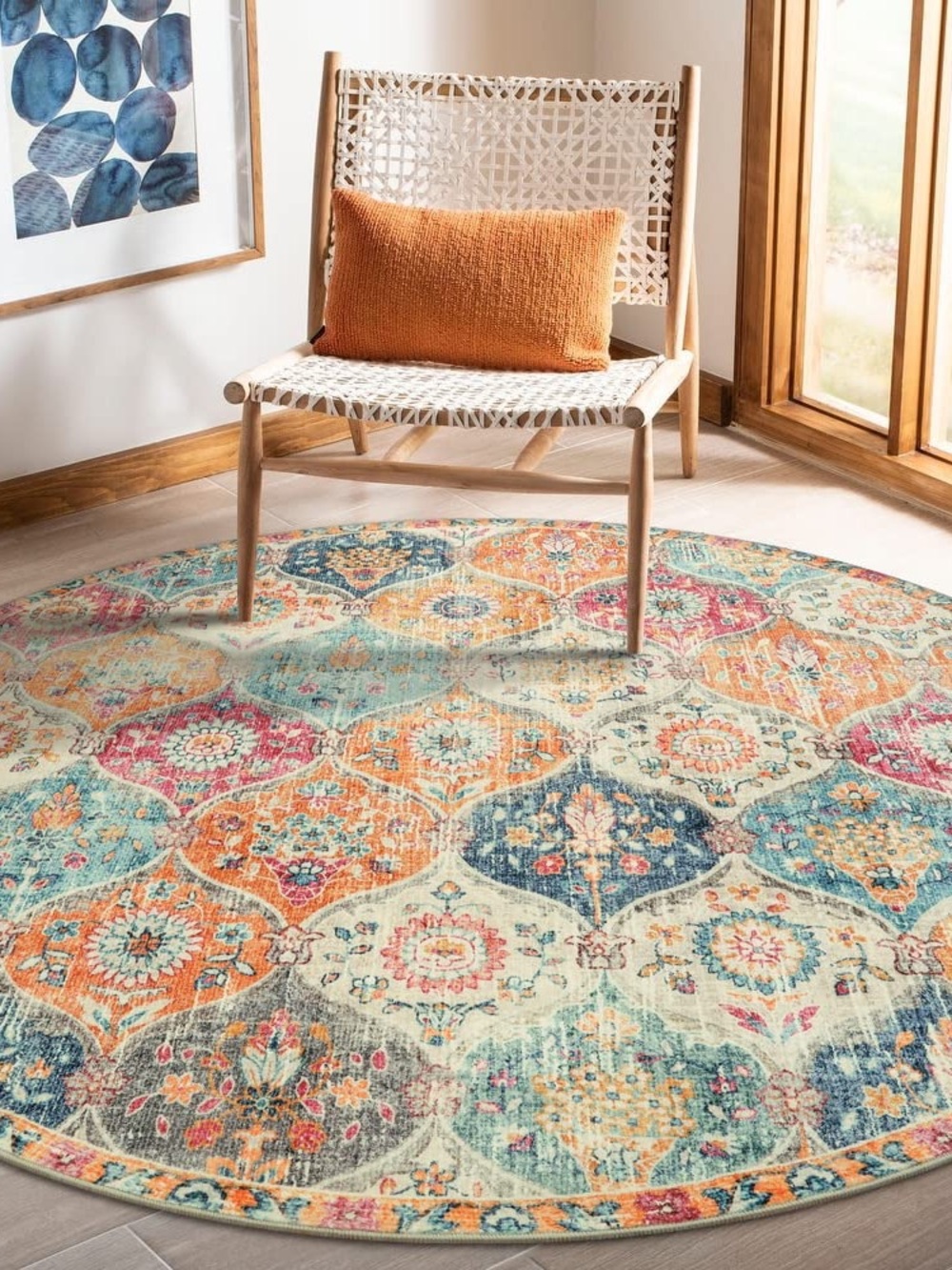 Boho Medallion Round Area Rug - Orange Multi 5 feet